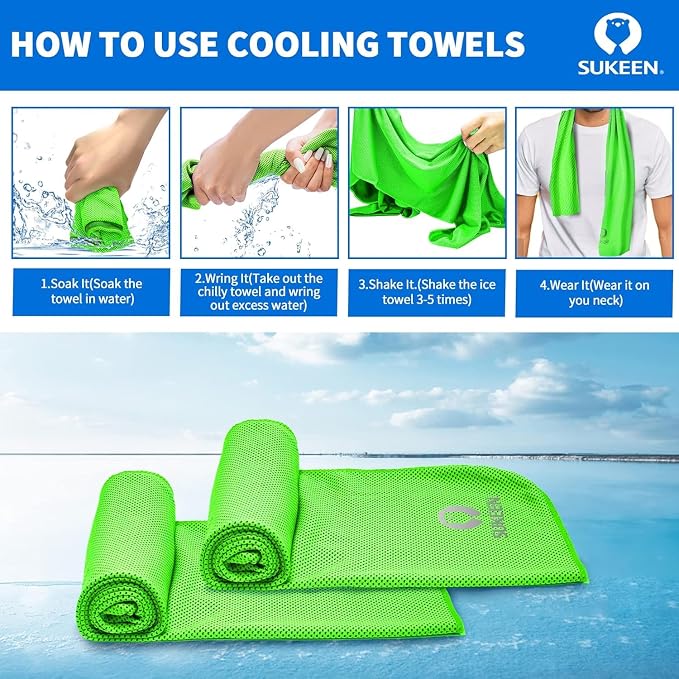 Sukeen Cooling Towels 12 Pack (40"x12") for Sweat, Breathable Chilly Gym Towels, Microfiber Cooling Towels for Neck and Face, Ice Towel for Yoga, Sports, Golf, Gym, Camping, Running, Fitness, Workout