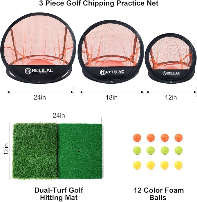 RELILAC Pop Up Golf Chipping Practice Net Set - Indoor/Outdoor Golfing Target Accessories for Golf Practice - Improve Your Short Game - Gifts for Men, Dad, Mom, Husband, Women, Kid, Golfers