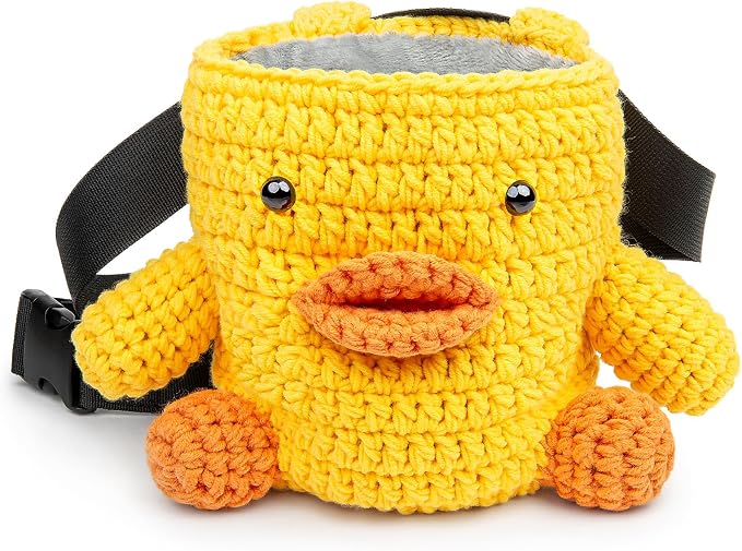 Handmade Crochet Rock Climbing Chalk Bag, Fun Plush Animal Chalk Pouch with Drawstring, Adjustable Waist Belt for Indoor Outdoor Bouldering Sport Climbing