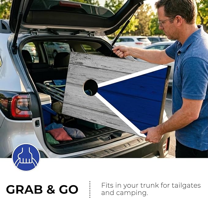 Portable Cornhole Board Set - Premium MDF Wood Corn Hole Game with 8 Regulation Bean Bags, for Backyard, Camping, and Outdoor Tailgating - Choose 3x2' Tailgate or 4x2' Regulation Size