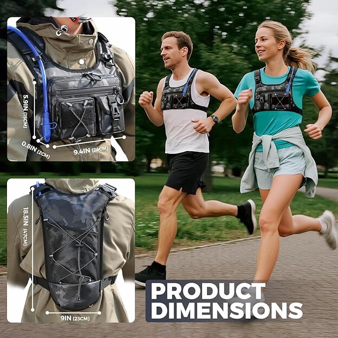 Criuage USA Patent Running Hydration Vest Backpack, Lightweight Chest Pack with 2.0L Water Bladder Bag Daypack for Hiking Running Cycling Race Marathon for Women Men