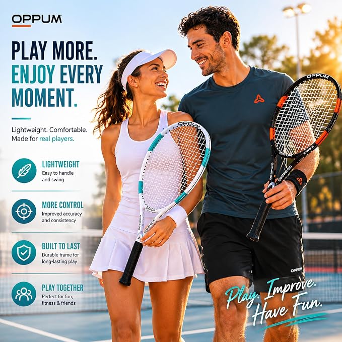2-Pack Adult Tennis Rackets, 105 Sq Inch Oversized Head Pre-Strung for Beginners and Intermediate, Arm Friendly Vibration Control Set with Bag and Balls