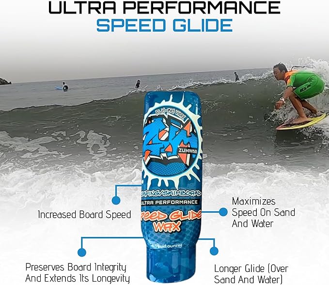 ZUMWax Surfing Skimboard Ceramic Wax, Made in USA, PFAS-Free, Ultra Performance Speed Glide, Durable Eco-Friendly, Secret Vanilla Scent, ANY Temperature Use, Maximum Speed on Sand & Water, 4.5 oz