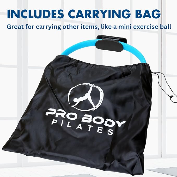 ProBody Pilates Home Workout Bundle (3pcs) - 14" Magic Circle, 9" Mini Exercise Ball and 5 Resistance Bands Bundle for Stability, Barre, Yoga, Core Training and Physical Therapy