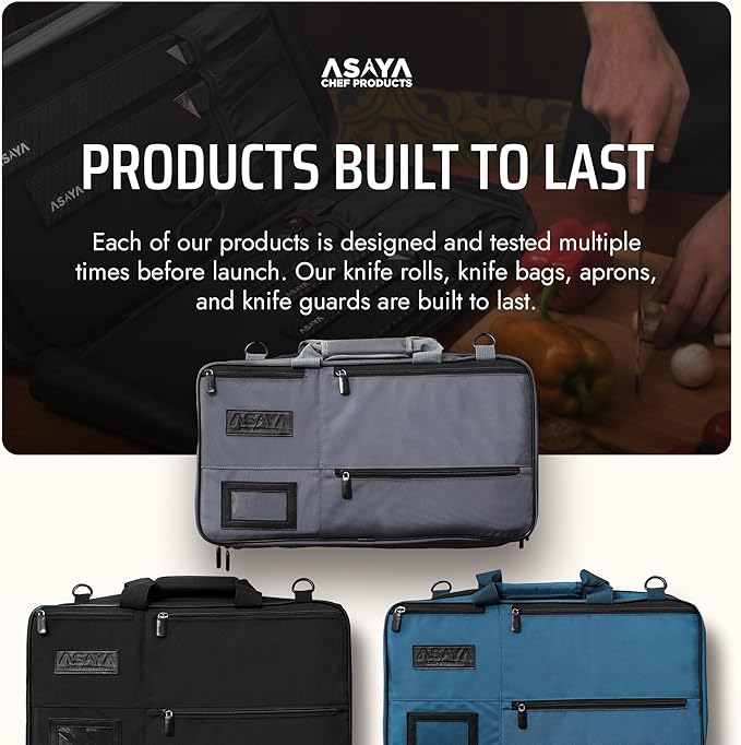 Asaya Chef Knife Bag - 28-Pocket Knives Carrying Case for Kitchen Tools and Utensils, Ballistic Nylon Chef Knife Roll Bag with Adjustable Shoulder Strap - Knives Not Included (Grey)