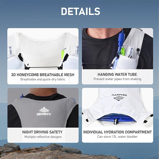 Running Hydration Vest 5L, Running Backpack with 2x500ml Soft Flask, Lightweight Water Backpack Reflective Trail Running Vest for Running Hiking Cycling