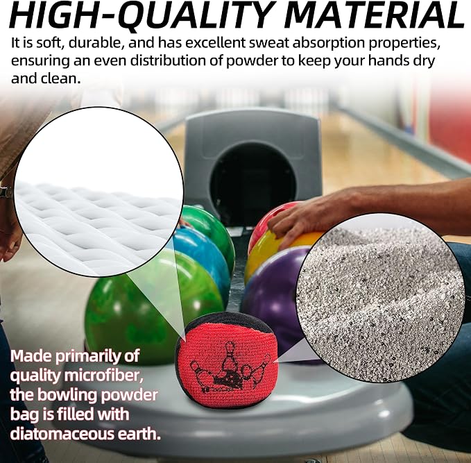TonGass Microfiber Ultra Dry Bowling Grip Ball, Microfiber Bowling Grip Bags, Bowlings Powder Bag for Hands Use - Black & Red