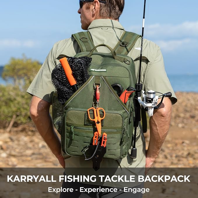 KastKing KarryAll Fishing Tackle Backpack with Rod Holder 4 Tackle Boxes,40/26L Tackle Bag Storage Fishing Gear and Equipment