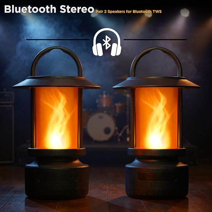 FoxFlame Bluetooth Outdoor Speakers-Realistic LED Flame with 13 Color Options, Powerful 5W Sound,Wireless Outdoor Speakers with Deep Bass for Parties,Camping,Tailgating & Home Ambience(1 Pack)