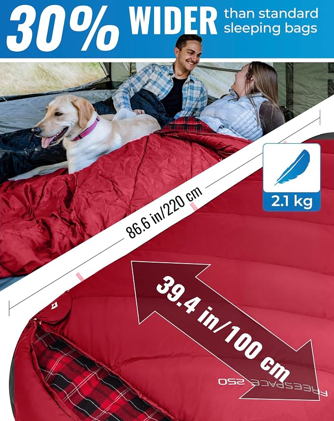 KingCamp Sleeping Bag for Adults Big and Tall, Cold Weather Camping Sleeping Bag with Soft 100% Cotton Flannel Lining, Portable Lightweight Outdoor Traveling & Car Camping