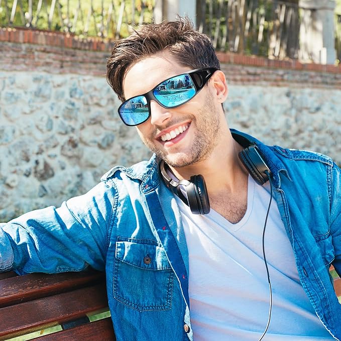 URUMQI Polarized Sunglasses Fit Over Glasses for Men Women, Wraparound Sun Glasses UV400 Protection for Driving Fishing
