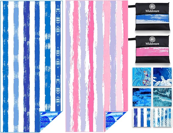 Widdonen Lightweight Thin Microfiber Beach Towel Sand Free Quick Dry Absorbent Compact Soft Pool Swim Travel Towels Extra Large Oversized Beach Accessories Gifts for Adult