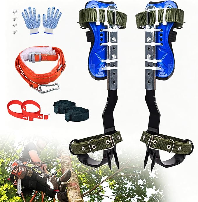 Tree Climbing Spike Set, 2 Gears Anti-Slip Climbing Tools with Footboards, Forestry Operation Gear for Tree Trimming, Hunting and Fruit Picking