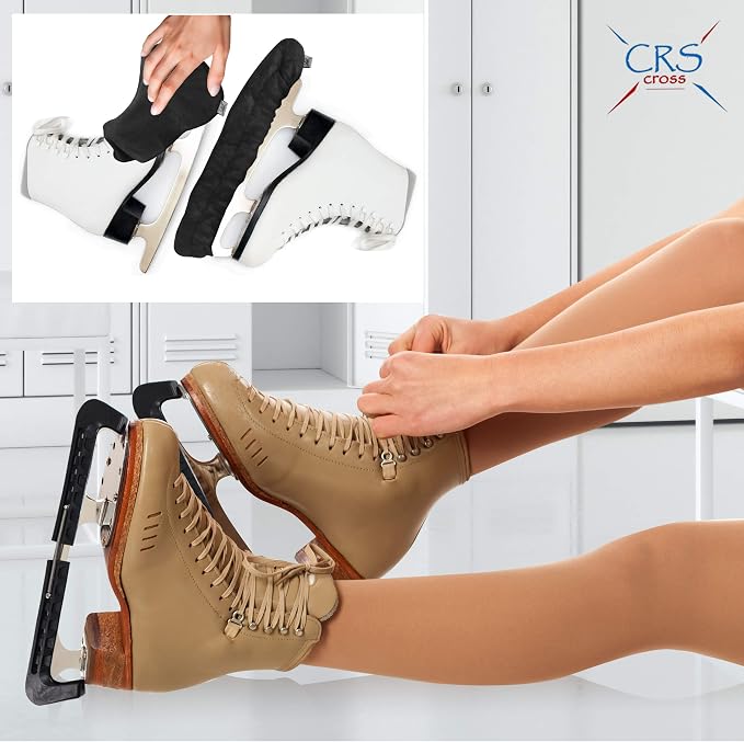 CRS Cross Skate Guards, Soakers & Towel Set (Black Large) and 2 Pair Figure Skating Socks (Black)