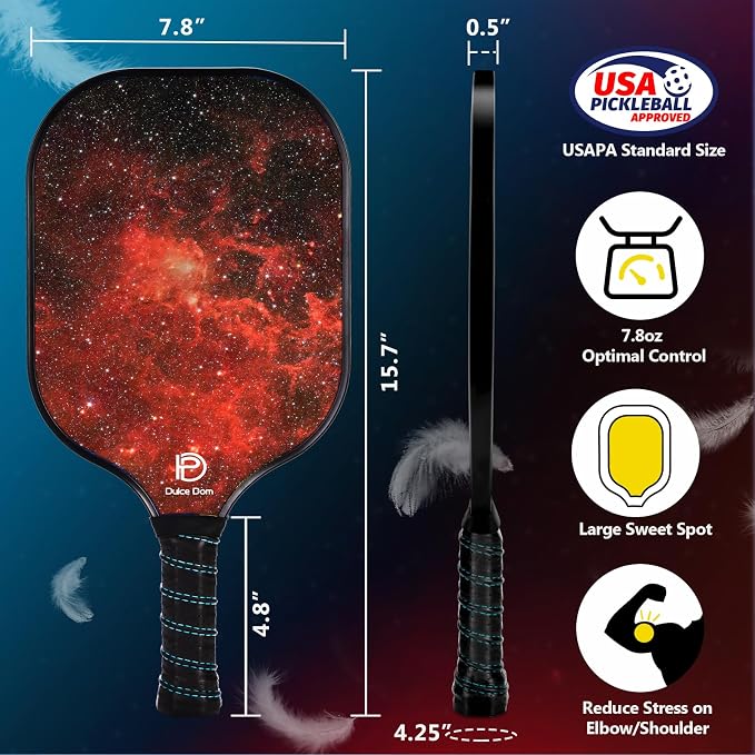 Dulce DOM Pickleball Paddles Set of 2/4 - USAPA Approved, 4 Indoor Outdoor Pickleball Balls, Fiberglass Surface Paddle Racket with Cover Bag, Ideal Training Equipment Gift for Men & Women