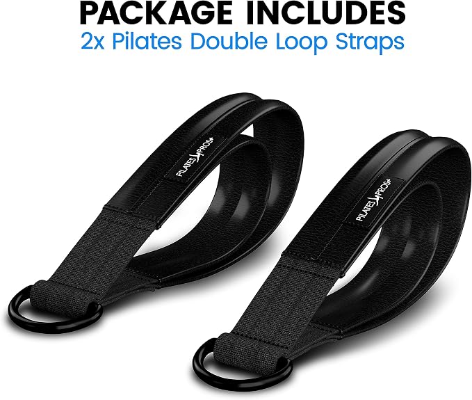 Vinyl Covered Double Loop Straps for Pilates Equipment - D-Ring Padded Fitness Straps for Studio & Home Gym Workouts