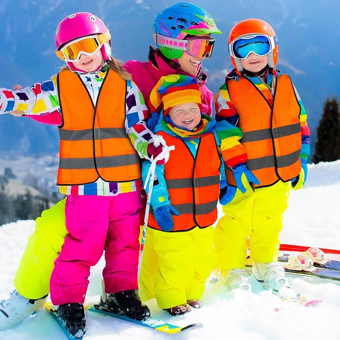 Zhanmai 30 Pcs Kids Safety Vest Bulk High Visibility Reflective Construction Vest with Strips Neon for Traffic Child Outdoor (Orange)