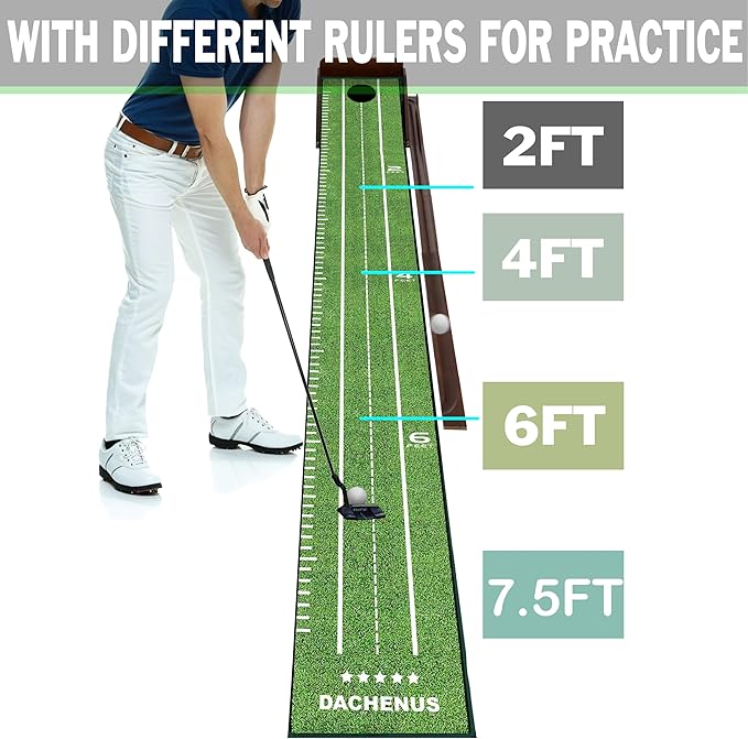 Dachenus Putting Green Indoor Mat Outdoor Golf Putting Mat with Automatic Ball Return - Ideal for Home, Office, and Outdoor Use