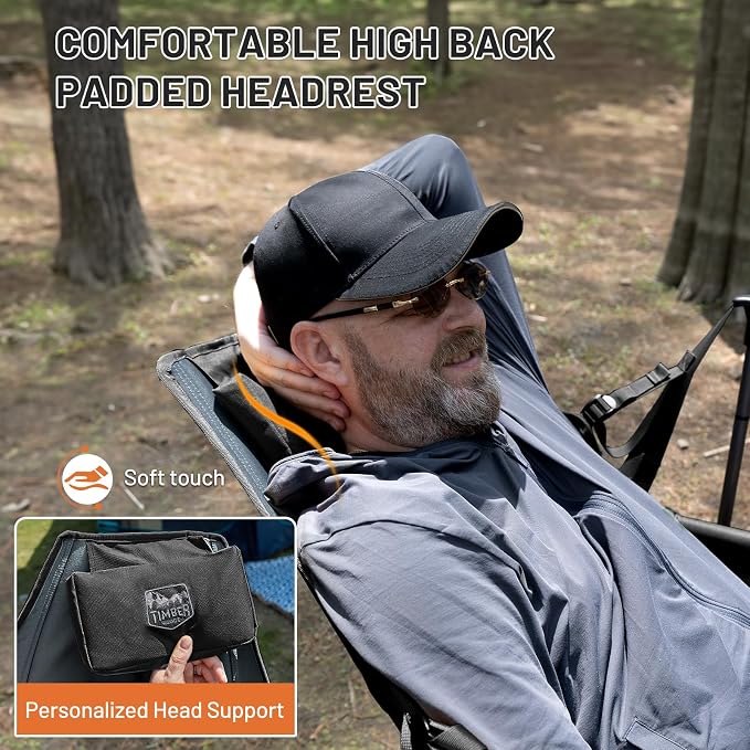 TIMBER RIDGE Hammock Camping Chair, Oversized Swinging Hammock Chair with Adjustable Back and Seat for Outdoor Lawn, Sports, Supports 400lbs, Black