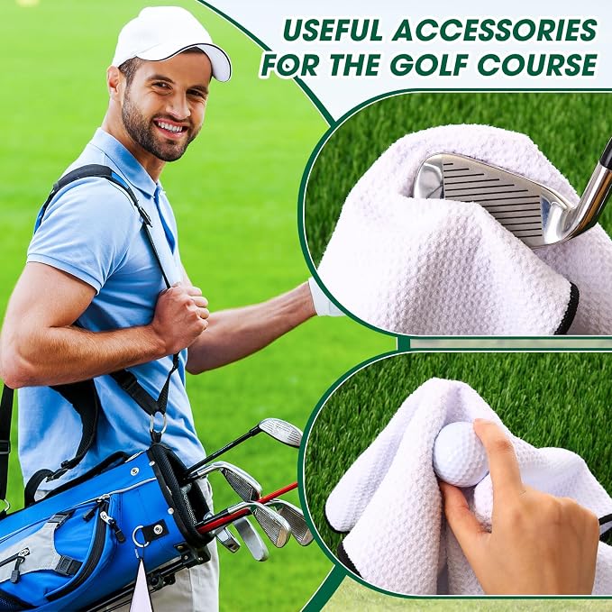 Batiyeer Golf Towels Bulk for Bags, 16"x16" Microfiber Waffle Pattern Golf Towel with Clip for Tournament, Club, Fitness