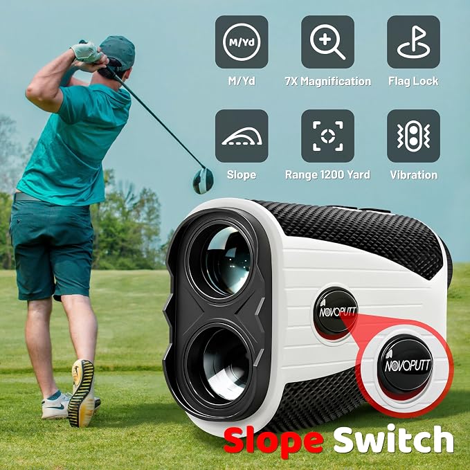 Golf Rangefinder with Slope - 1200 Yards Range Finder for Golfing/Hunting, 7X Magnification, Flag Pole Locking Vibration, Rechargeable Range Finders with Magnet Stripe, Best Golf Accessories Gift