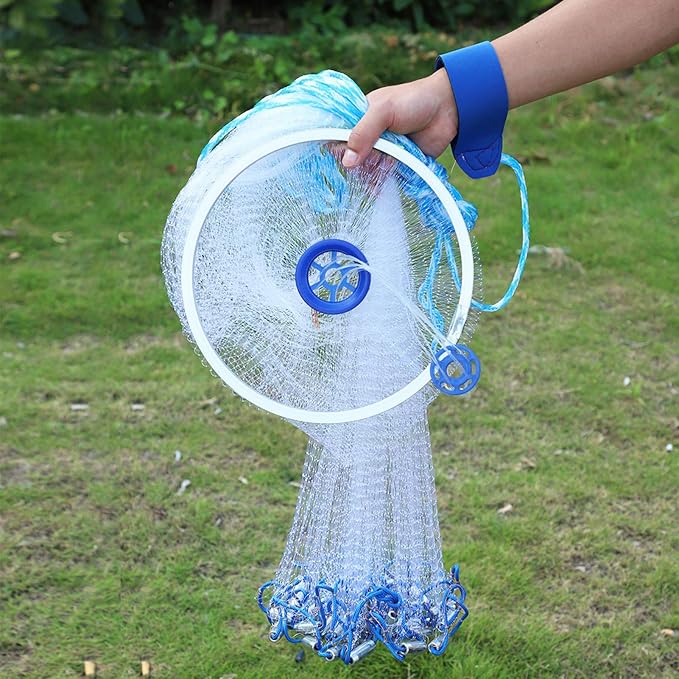 Alvinlite Cast Net for Bait Trap Fish 8ft 10ft 12ft 14ft 16ft Radius Fishing Cast Net Throw Cast Net with Heavy Duty Zinc Sinker for Freshwater and Saltwater