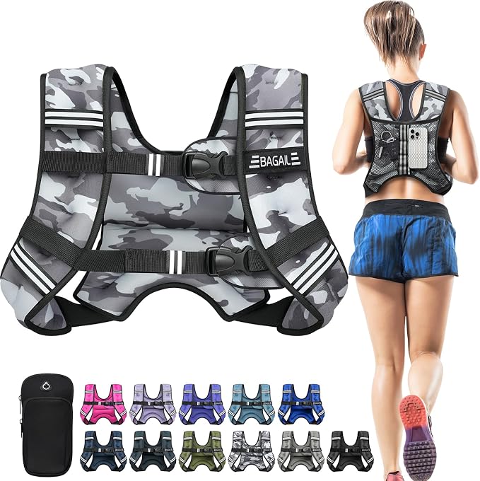 BAGAIL Comfort-Fit Weighted Vest for Woman, Even Weight Distribution, Faster Weight Loss, No-Chafe or Bounce for Walking & Running with Detachable Phone Pouch & Reflective Stripes (Available 5-30lbs)