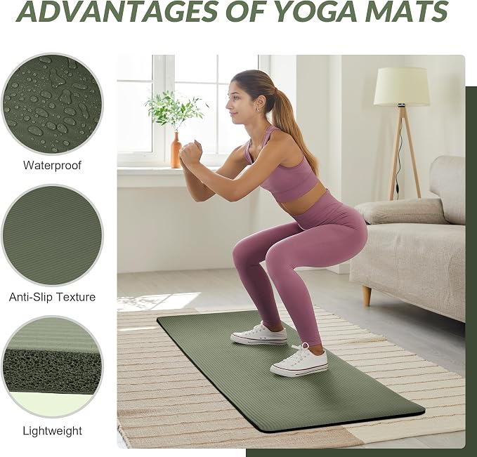 Signature Fitness Extra Thick High-Density Foam Yoga Mat – Multiple Thicknesses (1/2" & 1") / Multiple Colors – Double-Sided Non-Slip Surface – with Carrying Strap for Pilates, Yoga & Home Workouts