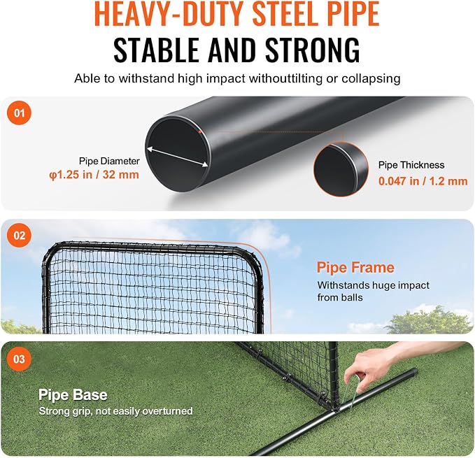 VEVOR Batting Screen - Baseball & Softball Protector with Carry Bag & Ground Stakes, Pitching Net for Pitchers Protection