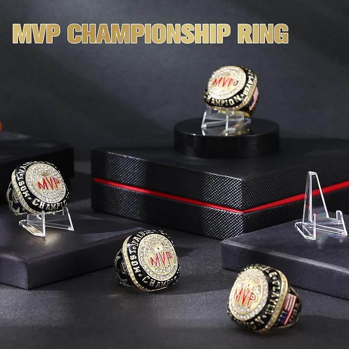 Misdary Soccer Baseball Basketball Championship Rings with Holder Most Valuable Player Trophy Gold Ring Award Gift Team Prize for Football Tournament Winner