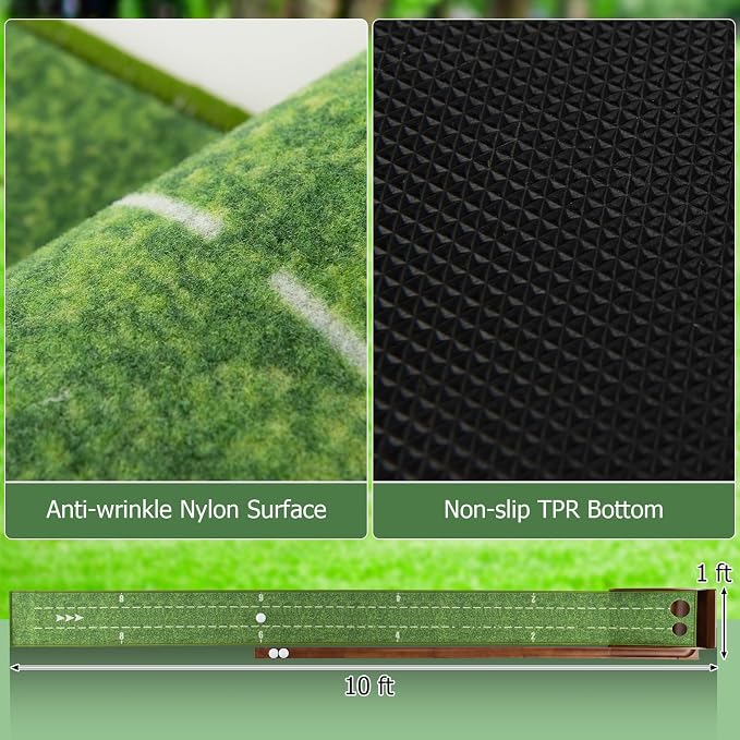 GYMAX Putting Mat, Golf Putting Green Indoor with 2/3 Hole, Golf Practice Mat with Auto Ball Return, Golf Training Aid Putter Alignment for Home Office, Golf Accessories Gift