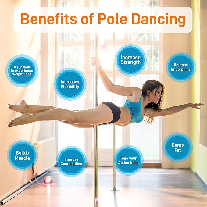 SereneLife Professional Spinning Dance Pole, 45mm Portable Exercise Pole for Fitness – Durable Steel Build, Anti-Rust Finish, Suitable for Home, Club, Gym, Party, Pub