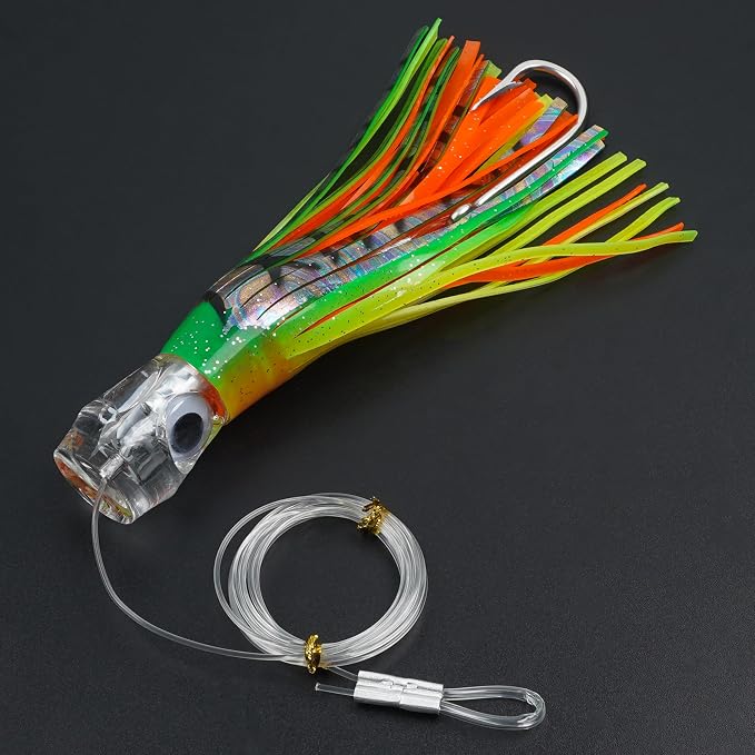 Trolling Lures Saltwater for Tuna Mahi Marlin Wahoo Dolphin Shark Offshore Trolling Baits with Squid Skirt Big Game Fishing Lures Deep Sea Squid Skirts Rig 6/9 inch