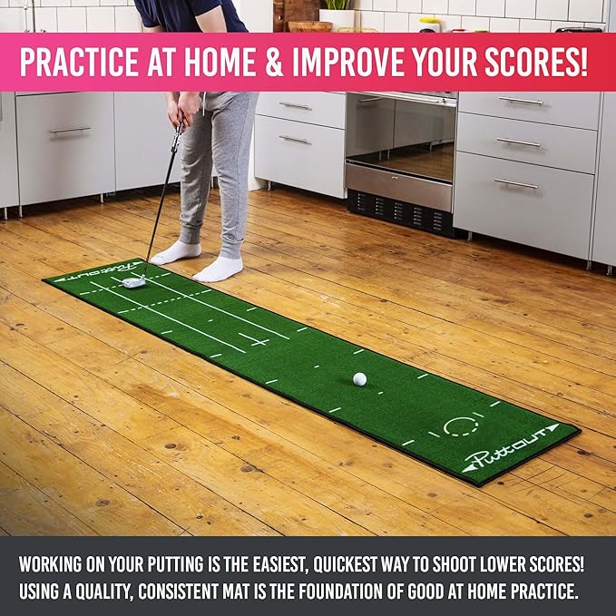 PuttOUT Medium Putting Mat - Perfect Your Golf Putting (7.9ft x 1.6ft)(Green)
