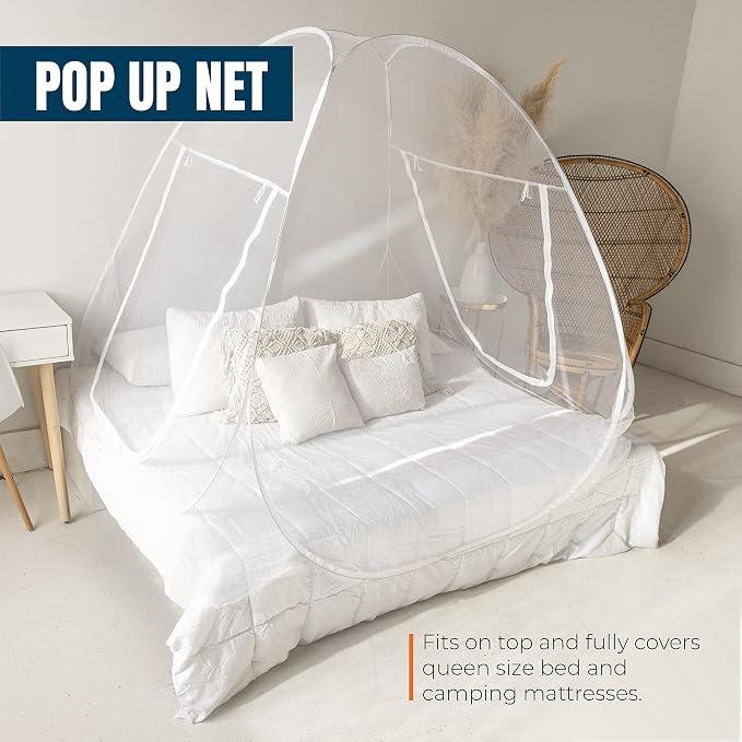 MEKKAPRO Mosquito Net Tent – Large 80" x 71" x 63" Foldable Mesh Tent Enclosure Canopy, Portable Pop up Design, Extra Fine Holes Screen, Dual Side Zipper Enclosure, Lightweight Outdoor Cover, White