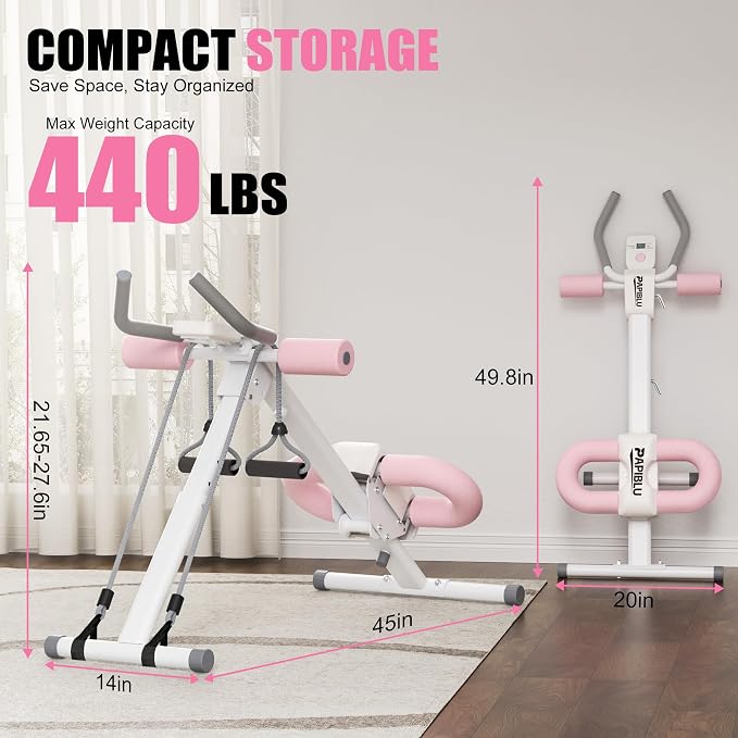 Abdominal Trainers - Adjustable Ab Trainer Machine, Foldable Abdominal Workout Equipment with Knee Protection - Home Gym Core Strength Trainer for Men & Women