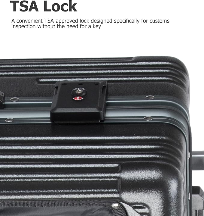 feilario Aluminium Frame PC Hard Shell Spinner Wheels Luggage,22.5"X15"X9.5" Airline Approved Built-In TSA lock Carry on Suitcase, with Cup Holder, USB Port, Phone Holder