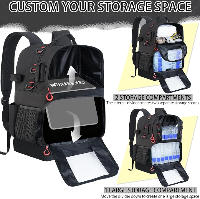 Fishing Tackle Backpack with Cooler,45L Large Tackle Bag with 2 Rod Holders & Clear Window,Outdoor Fishing Backpack for Fishing,Camping,Hiking,Black