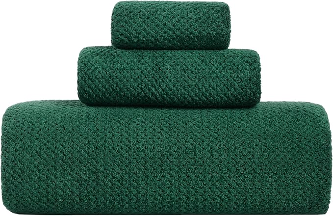 Extra Large Bath Sheet Set 3-Piece, 1 Bath Towel 40x80 Inches, 1 Hand Towel, 1 Washcloth, Soft Absorbent Quick Dry Microfiber Towel for Bathroom Beach Pool Gym Spa, Dark Green