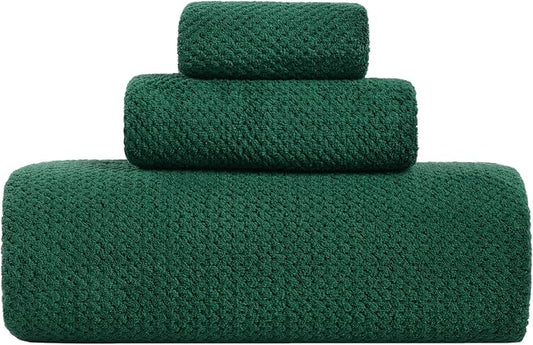 Extra Large Bath Sheet Set 3-Piece, 1 Bath Towel 40x80 Inches, 1 Hand Towel, 1 Washcloth, Soft Absorbent Quick Dry Microfiber Towel for Bathroom Beach Pool Gym Spa, Dark Green
