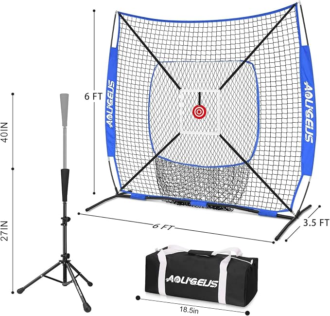 6'X6' Baseball Softball Practice Net,Pitching Net,Batting Net,with Bonus Strike Zone,Target and Bow Frame,for Hitting,Pitching,Catching