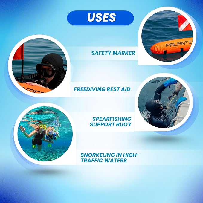 Scuba Choice Spearfishing Buoy Float with Dive Flag - High-Visibility, Durable 420D Nylon Cover, PVC Bladder for Scuba Diving & Freediving