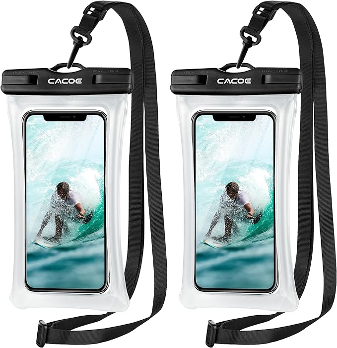 CACOE [Floatable] Floating Universal Waterproof Phone Case 2 Pcs-Up to 7.0",Phone Pouch with Adjustable Neck Lanyard,IPX8 Cellphone Dry Bags for Vacation Water Activities（Black+Black-#2）