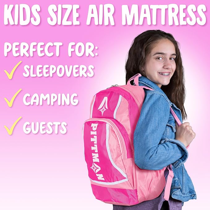 Pittman - Kids Air Mattress - Deluxe Kids Inflatable Bed with Electric Pump & Durable Backpack - Perfect Teen to Toddler Blow up Mattress for Sleepovers, Camping or Childs Travel Bed