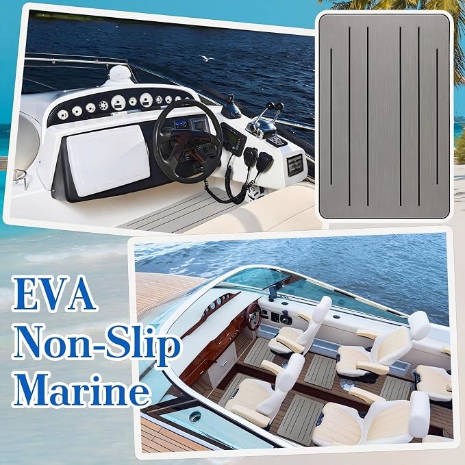 Tinideya 20mm Thick Non-Slip Helm Station Pad 22 x 14 Inches EVA Boat Helm Pad Mat Gray Chair Anti-Skid Cushion Protects Boat Seats Upholstery from Rips, Dirt Wear from Stepping on Seats