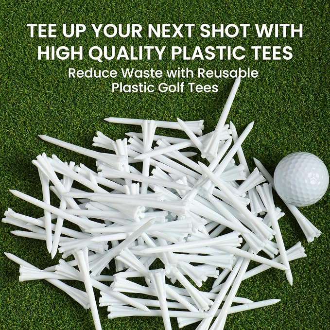 FINGER TEN Golf Tees Plastic Unbreakable Easy to Find Bulk Value 200/500/1000 Count, 2 3/4 3 1/4 Inch Tee Driving Range Reduce Friction, Green Red White USA Flag Practice