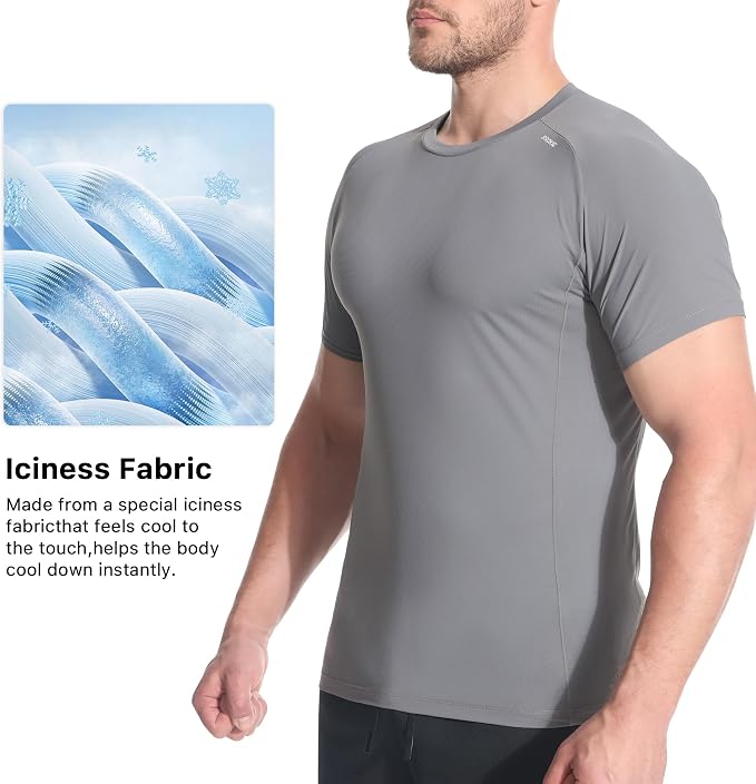 BROKIG Mens 4.9oz Cooling Gym Workout Shirts,Bodybuilding Athletic Running Shirt Casual Crew Neck Fitted Short Sleeve