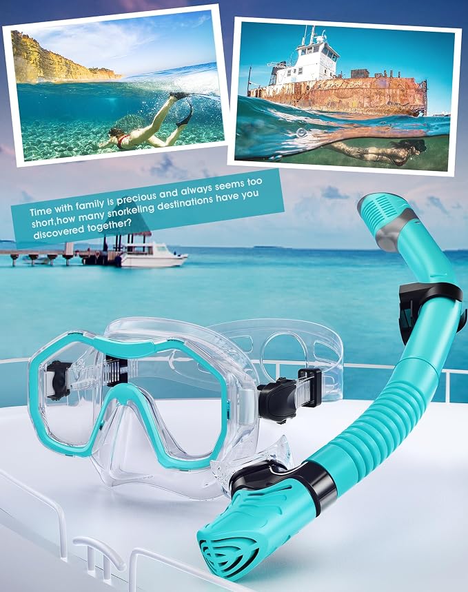 Snorkeling Gear for Adults Kids, Dry-Top Snorkel Set, 180°Panoramic Wide View Diving Mask Breathing Freely Snorkel Mask for Snorkeling Scuba Diving Swimming Travel