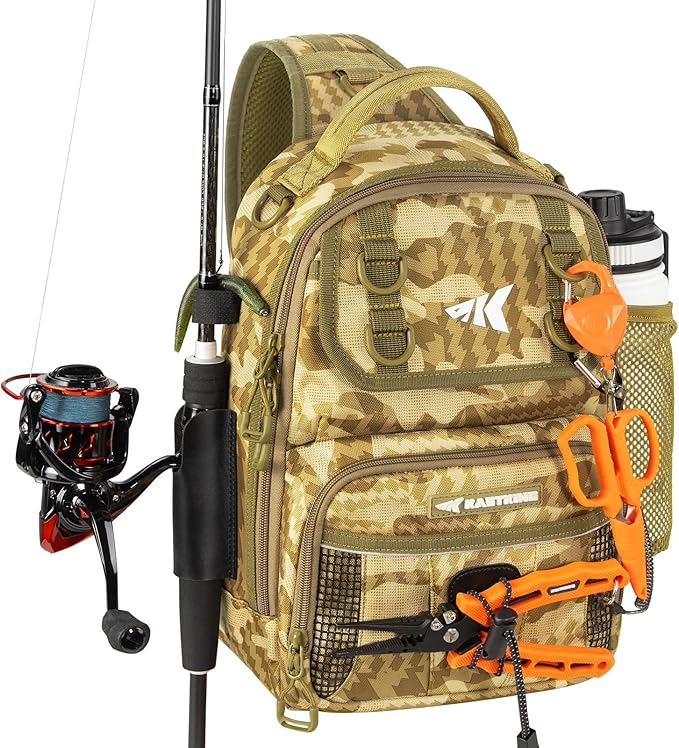 KastKing BaitSpace Fishing Sling Bag, Fishing Backpack with Rod & Beverage Holder, Tackle Bag for Fishing Gear