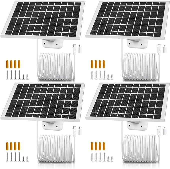 4 Pack 5V 7W Cam Solar Panel Charger for USB Type C Outdoo Security Camera Compatible Arlo Essential 2K 2nd Gen 3rd, Arlo Pro 6th Gen 2025 Release, Roku Battery Camera & Roku Cam Plus & More Cam